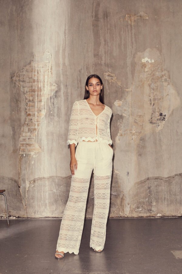 Co'Couture LaraCC Crochet Tie Blouse Off White