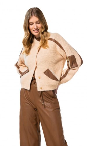 Caroline Biss Asymmetrische Cardigan Met Ecoleder Detail 4263