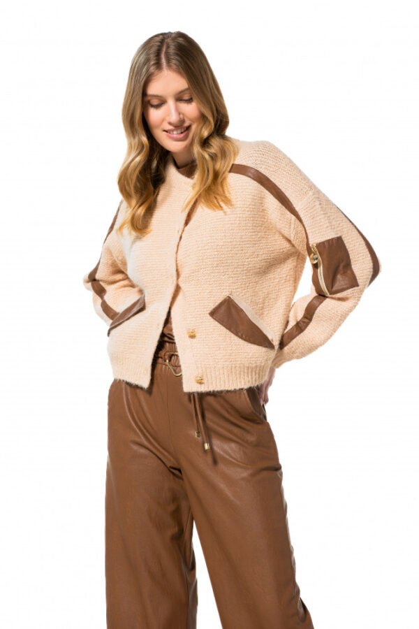 Caroline Biss Asymmetrische Cardigan Met Ecoleder Detail 4263