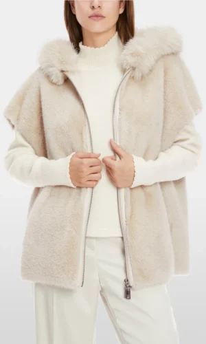 MarcCain Oversized Vest Capuchon Bont Smoke XC3705W80