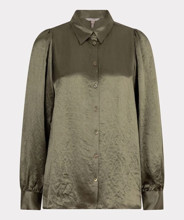 Esqualo Blouse Met Strik Crushed Satin Mosgroen F24.15501 - Afbeelding 6