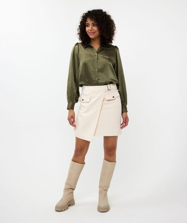 Esqualo Blouse Met Strik Crushed Satin Mosgroen F24.15501 - Afbeelding 2