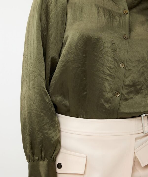 Esqualo Blouse Met Strik Crushed Satin Mosgroen F24.15501 - Afbeelding 3