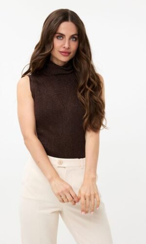 Esqualo Top Col Lurex Mouwloos Chocolate F24.31500
