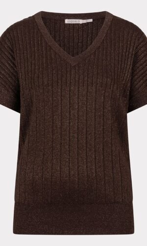 Esqualo Glinsterende Trui Korte Mouw V-Hals Chocolate F24.31503
