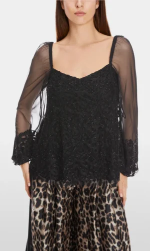 MarcCain Kanten Blouse Met Parelborduursel XG5115W19 Zwart