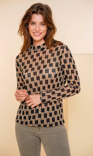 Geisha Mesh Top Print 42530-14 Black/Sand/Off White