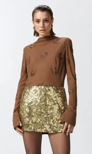 Pinko Georgette Blouse Met Strass Krullen 104430-A289 Marrone