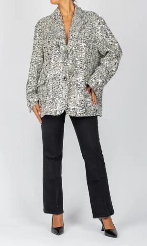 Vicolo Bouclé Blazer Met Pailletten TS0139 Zilver