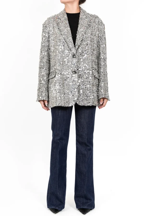 Vicolo Bouclé Blazer Met Pailletten TS0139 Zilver - Afbeelding 2