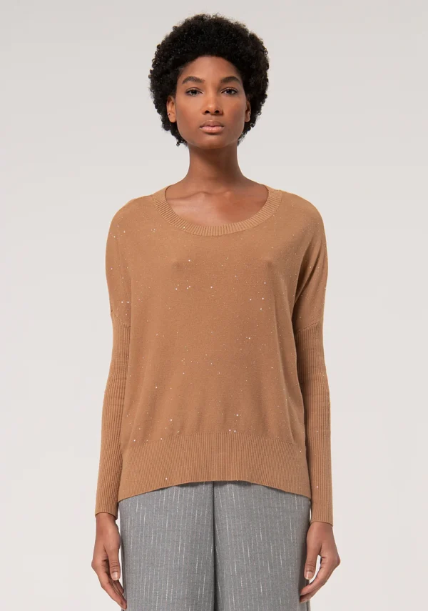 Fracomina Trui Over Fit Glanzende Details FJ24WT7017K420J5 Camel