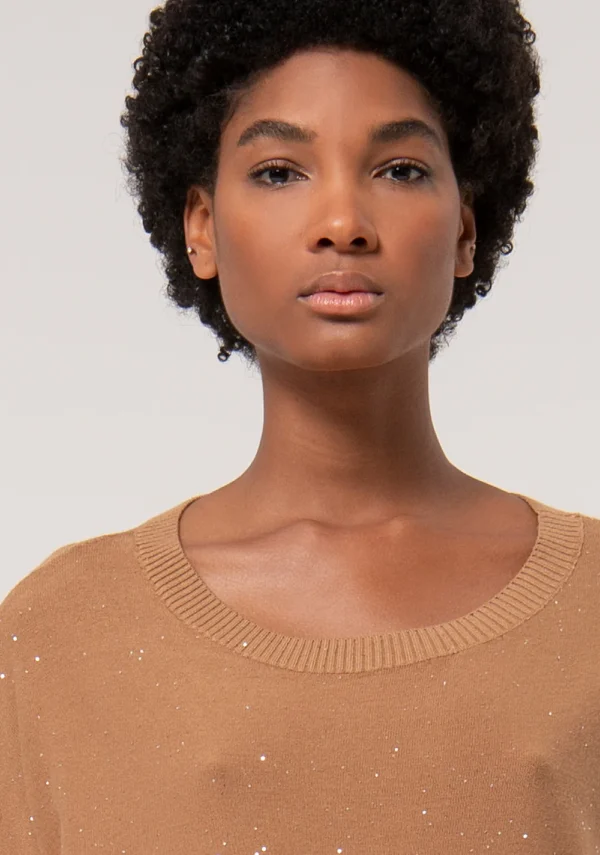 Fracomina Trui Over Fit Glanzende Details FJ24WT7017K420J5 Camel - Afbeelding 2