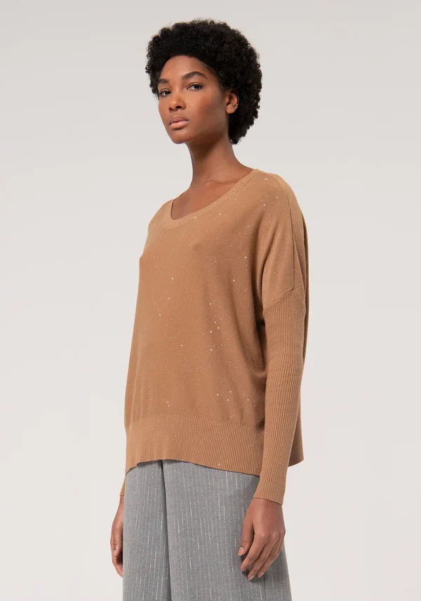 Fracomina Trui Over Fit Glanzende Details FJ24WT7017K420J5 Camel - Afbeelding 3