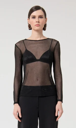 Fracomina Top Georgette Strass FQ24WT1001W749J09 Zwart