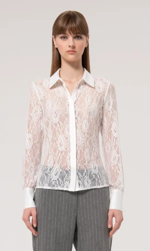 Fracomina Kanten Blouse FR24WT6011J473G1 Ecru