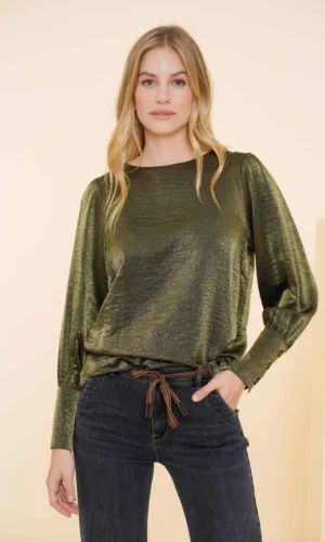 Geisha Glimmende Top Met Knopenlijst 43967-20 Army