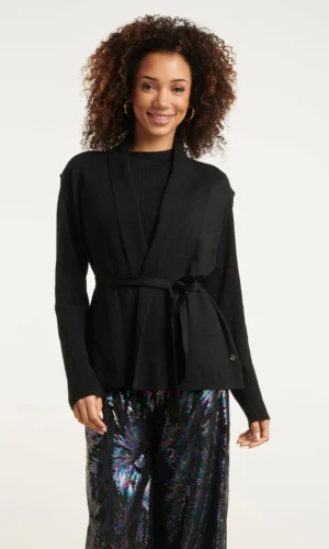 Smashed Lemon Geribde Mouwloze Vest Lurex 24789 Zwart