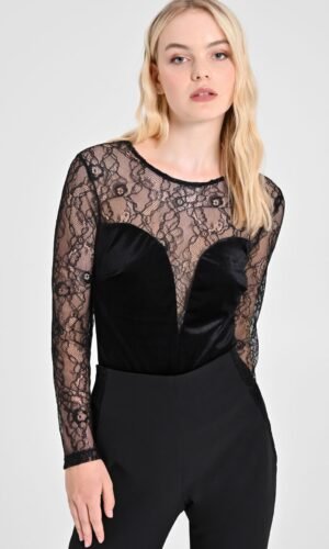 Rinascimento Lace & Velvet Bodysuit CFC0121825003 Zwart