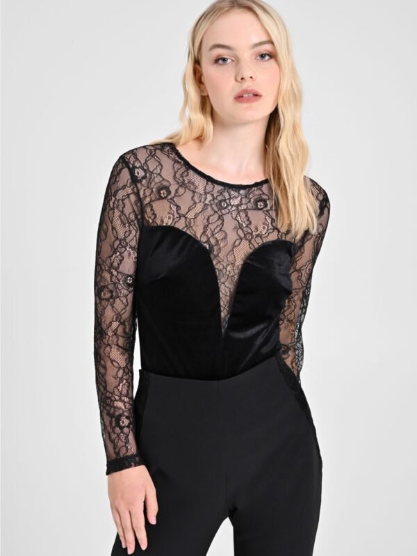 Rinascimento Lace & Velvet Bodysuit CFC0121825003 Zwart