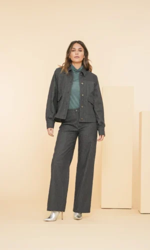 Geisha Geruite Wide Leg Jeans 41852-14 Grey Denim