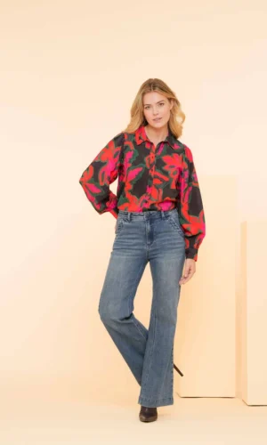 Geisha Loose Fit Flared Jeans 41819-10 Dark Blue Denim