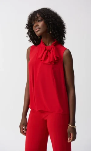 Joseph Ribkoff Mouwloze Georgette Top Strik Kraag 251115  Rood