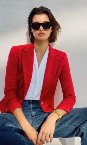 Joseph Ribkoff Blazer Bouclé Getailleerd 251239 Rood