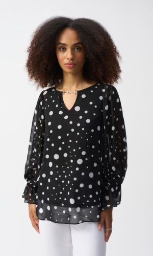 Joseph Ribkoff Top Chiffon Boxy Stippen Print 251277 Zwart/Vanillia