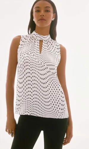 Joseph Ribkoff Top Satin Dot Print Sleeveless 251749 Vanilla/Multi