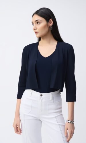 Joseph Ribkoff Vest Knit Cover-Up Pearl Ornament 251900 Donker Blauw