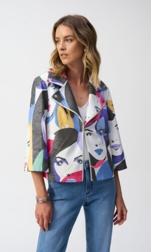 Joseph Ribkoff Jasje Faux Suede Face Print Trapeze 251909 Vanilla/Multi