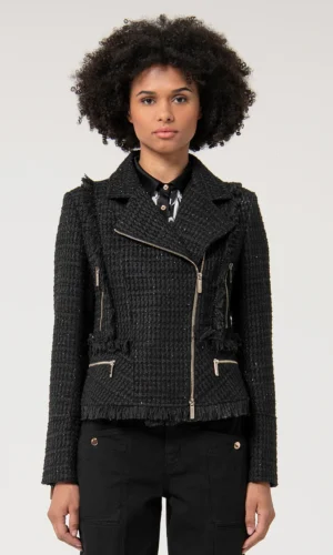 Fracomina Biker Jacket Tweed FS24WJ2011W63301 Zwart