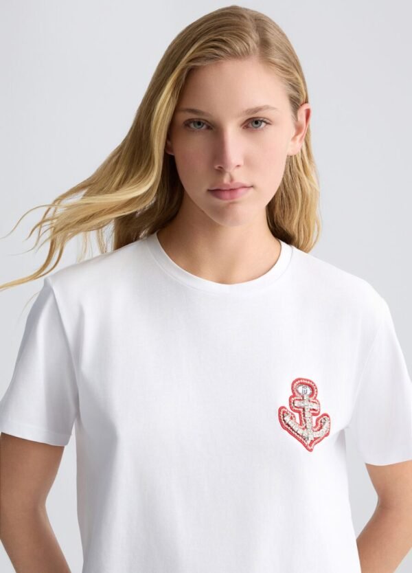 Liu Jo Katoenen T-shirt Borduursels Strass CA5371-J6308 Wit - Afbeelding 3
