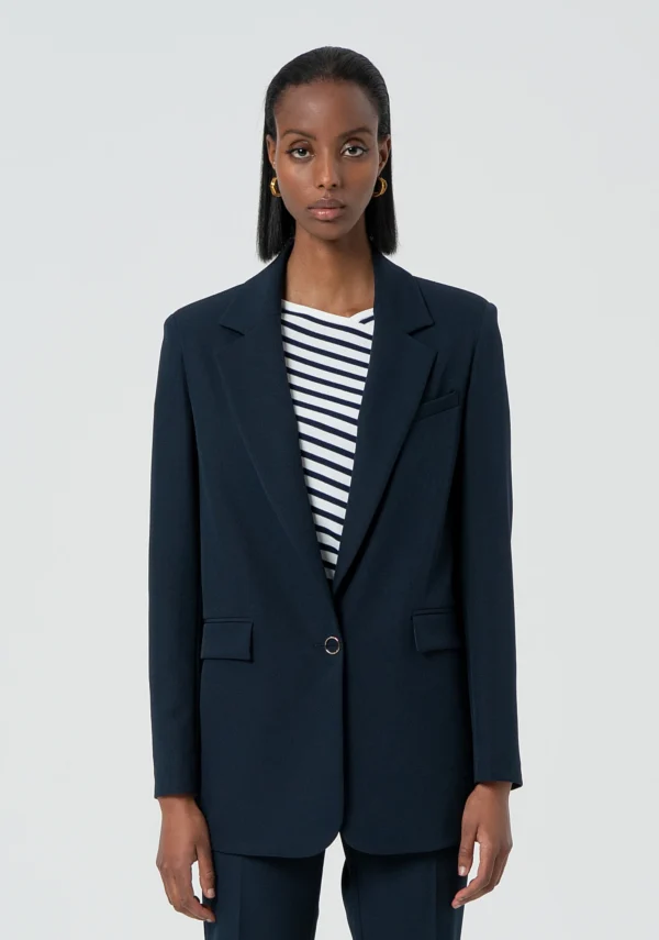 Fracomina Long Blazer Jacket Regular Fit FR25SJ3009W42901 Donker Blauw