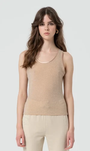 Fracomina Tanktop FR25ST2025J445Q7 Tight Fit Lurex Goud