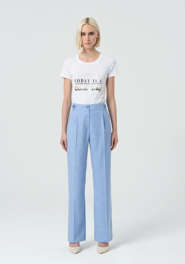 Fracomina Straight Leg Broek Hoge Taille FR25SV2003W76801 Licht Blauw