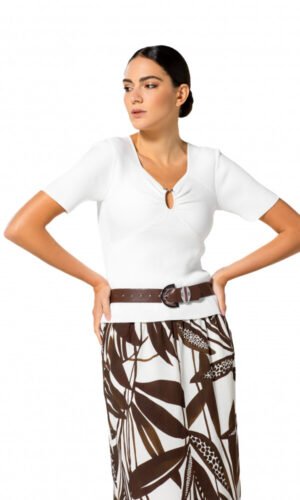 Caroline Biss Aansluitende Vrouwelijke Pull Ribtricot Off White