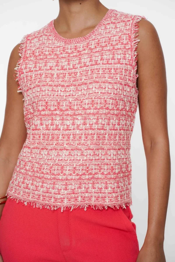 Geisha Cropped Sleeveless Tweed Top 54011-10 Coral/Offwhite - Afbeelding 2