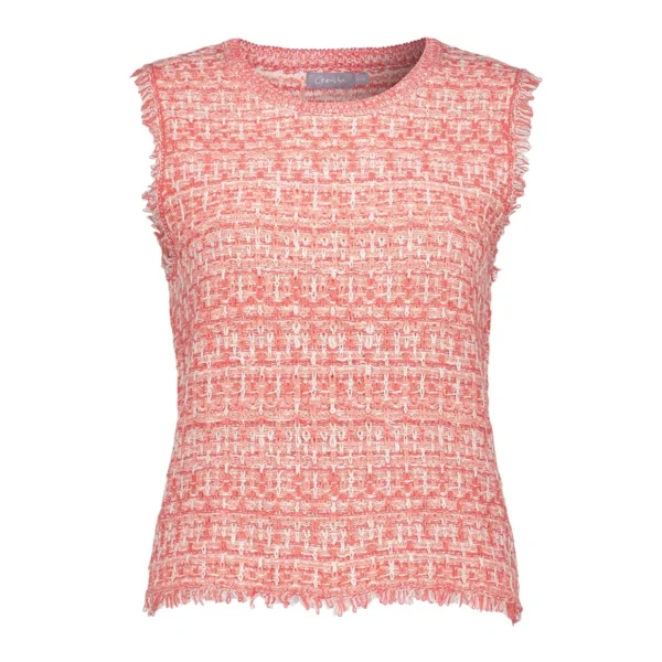 Geisha Cropped Sleeveless Tweed Top 54011-10 Coral/Offwhite - Afbeelding 5