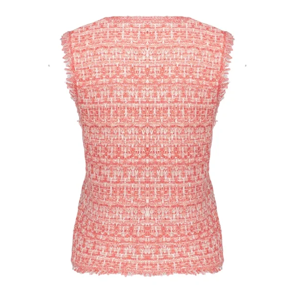 Geisha Cropped Sleeveless Tweed Top 54011-10 Coral/Offwhite - Afbeelding 6
