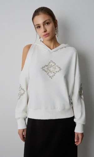 BSB Hoodie Cut-Out Strass 053-210011 Off White