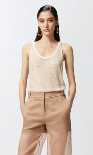 Pinko Sequin Mesh Tank Top 104710-A2EX Zand