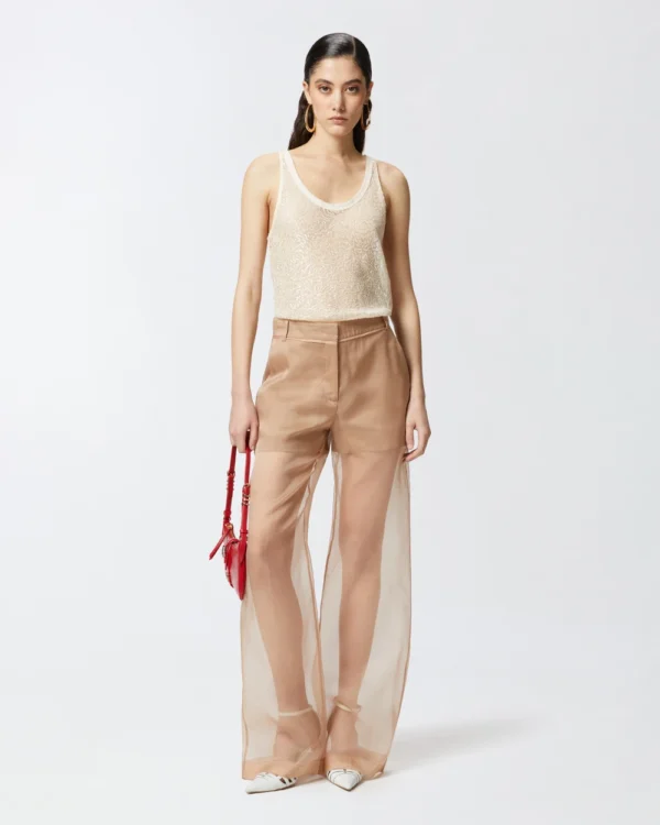 Pinko Sequin Mesh Tank Top 104710-A2EX Zand - Afbeelding 3