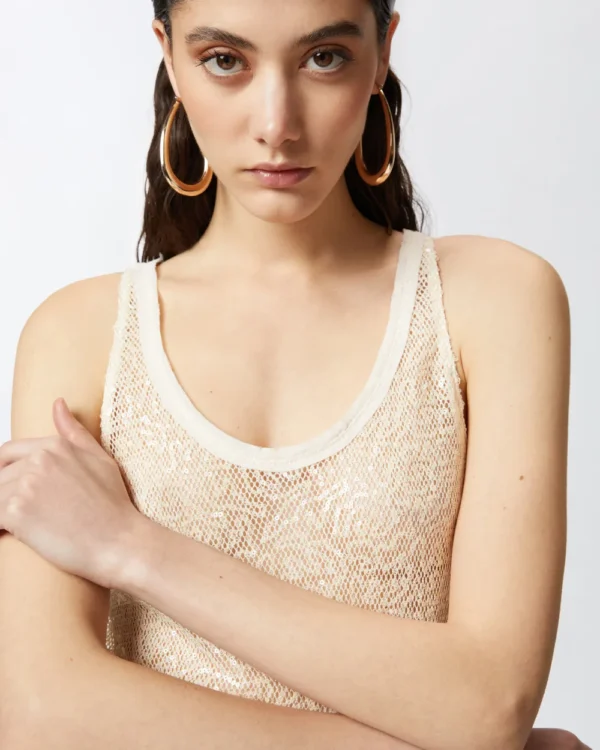 Pinko Sequin Mesh Tank Top 104710-A2EX Zand - Afbeelding 2