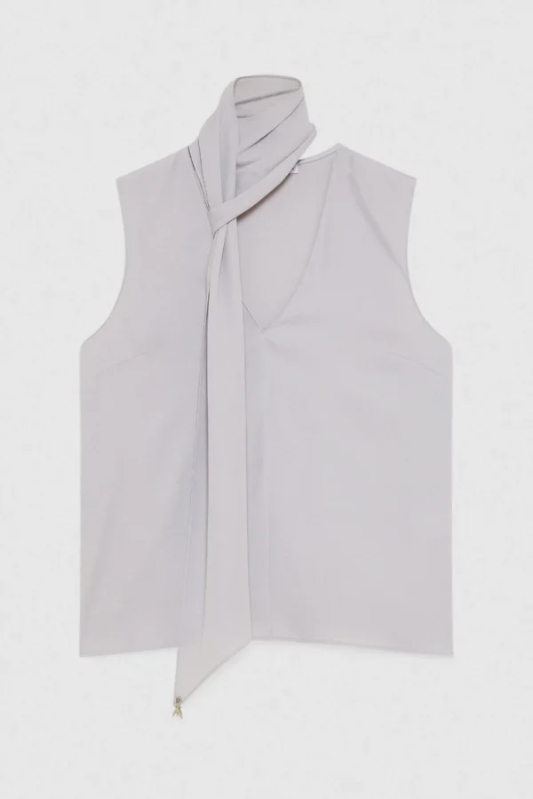 Patrizia Pepe Mouwloze Blouse Sjaal Detail 8C0762 A540 Glass Grey - Afbeelding 5