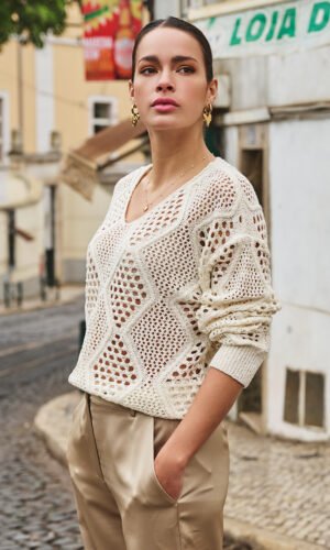 Esqualo Sweater/trui Ajour SP25.02000 Ivory