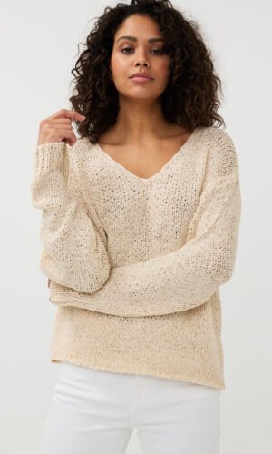 Esqualo Sweater/Trui V-Neck Tape Yarn SP25.02023 Sand