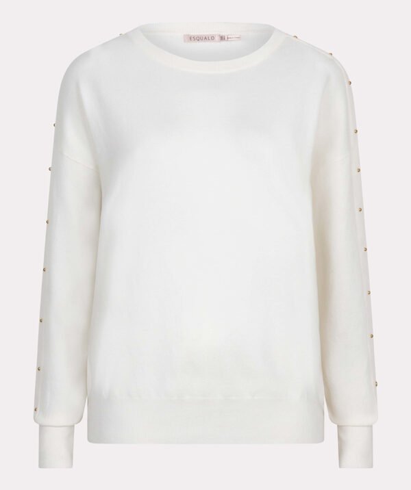 Esqualo Sweater/Trui Oversized Basic Knit Studs SP25.07010 Off White - Afbeelding 7