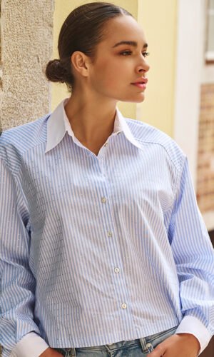 Esqualo Gestreepte Blouse met Strass-Steentjes SP25.10032 Blue/White
