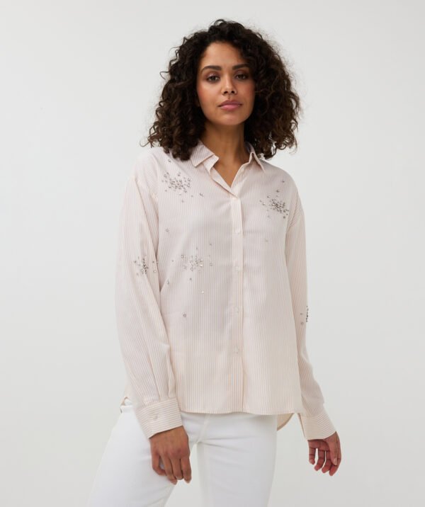 Esqualo Blouse Rhinestones SP25.14006 Off White/Beige - Afbeelding 3